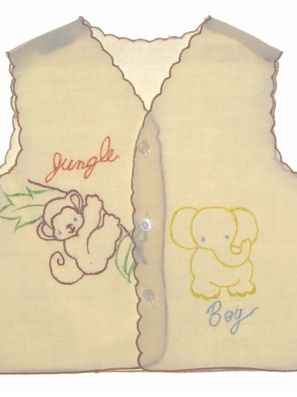Vintage 1960s Khaki Diaper Shirt with Embroidered Monkey and Elephant- infant